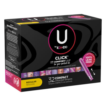Kotex, Click Regular Compact Unscented Tampons, Case Of 6, 32 Ct