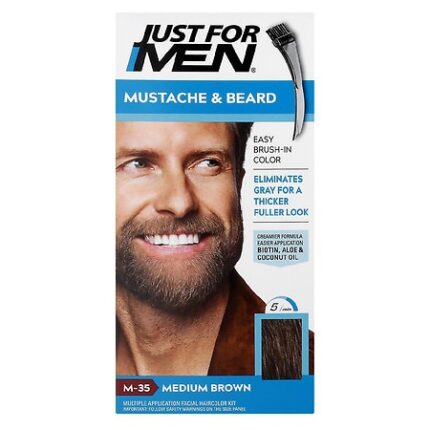 Just For Men, Brush In Color Kit Mustache & Beard M35 Medium Brown, Case Of 3, 1 Ct