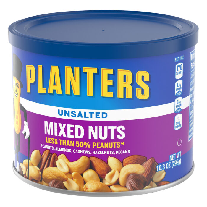 Planters, Unsalted Mixed Nuts Unsalted Peanuts Almonds Cashews Hazelnuts Pecans, Case Of 12, 10.3 Oz - Image 1