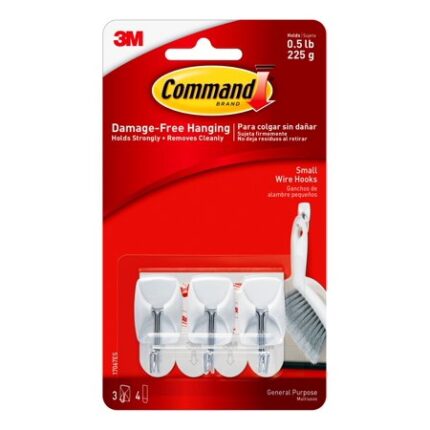 Command, Small Wire Hooks .5 Lb White 3 Hooks 4 Strips, Case Of 6, 3 Ct
