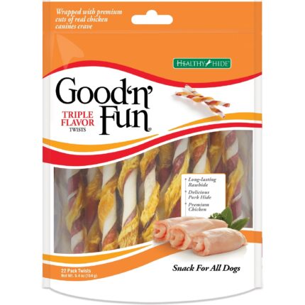 Good N Fun, Triple Flavor Twists Dog Snack, Case Of 7, 22 Ct