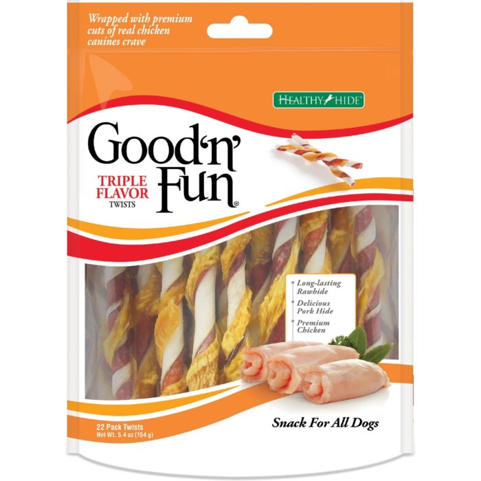 Good N Fun, Triple Flavor Twists Dog Snack, Case Of 7, 22 Ct - Image 1