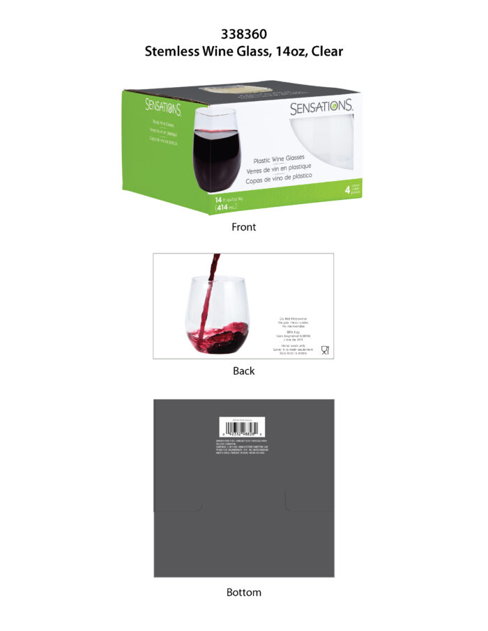 Sensations, Clear 14 Ounce Plastic Stemless Wine Glasses, Case Of 6, 4 Ct - Image 1