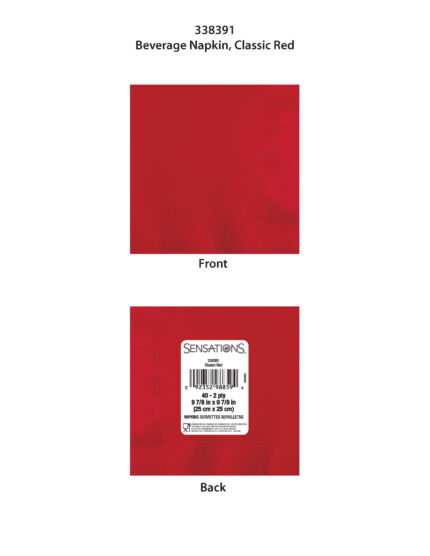 Sensations, Classic Red 2-Ply Beverage Napkin 9-7/8 X 9-7/8 Inch, Case Of 12, 40 Ct