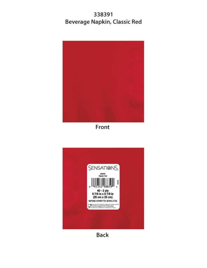 Sensations, Classic Red 2-Ply Beverage Napkin 9-7/8 X 9-7/8 Inch, Case Of 12, 40 Ct - Image 1
