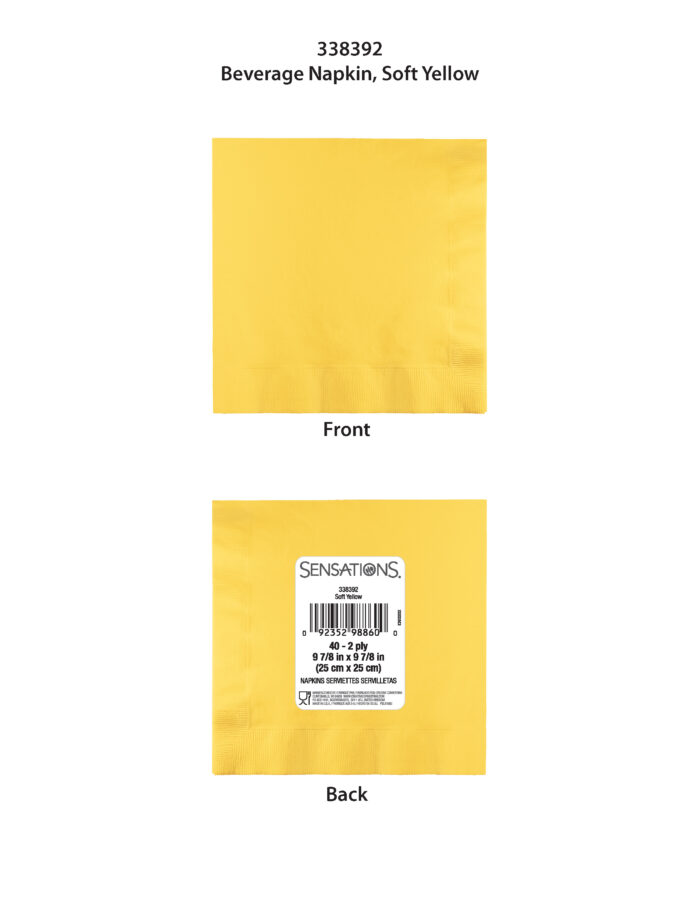 Sensations, Soft Yellow 2-Ply Beverage Napkin 9-7/8 X 9-7/8 Inch, Case Of 12, 40 Ct - Image 1