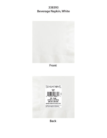 Sensations, White 2-Ply Beverage Napkin 9-7/8 X 9-7/8 Inch, Case Of 12, 40 Ct