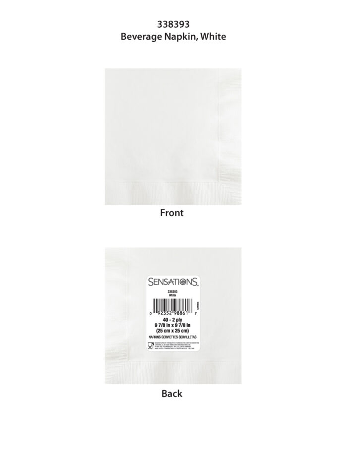 Sensations, White 2-Ply Beverage Napkin 9-7/8 X 9-7/8 Inch, Case Of 12, 40 Ct - Image 1