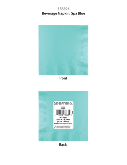 Sensations, Spa Blue 2-Ply Beverage Napkin 9-7/8 X 9-7/8 Inch, Case Of 12, 40 Ct