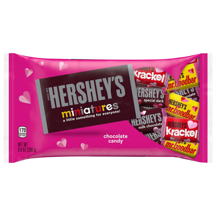 Hershey'S, Valentine'S Day Miniatures Assorted Milk And Dark Chocolate Candy Bars Variety Bag, Case Of 14, 9.9 Oz - Image 1