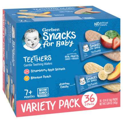 Gerber, Snacks For Baby Teethers: Strawberry, Apple, Spinach, And Banana Peach Baby Snacks, 36 Packs, 1 Each, 5.04 Oz
