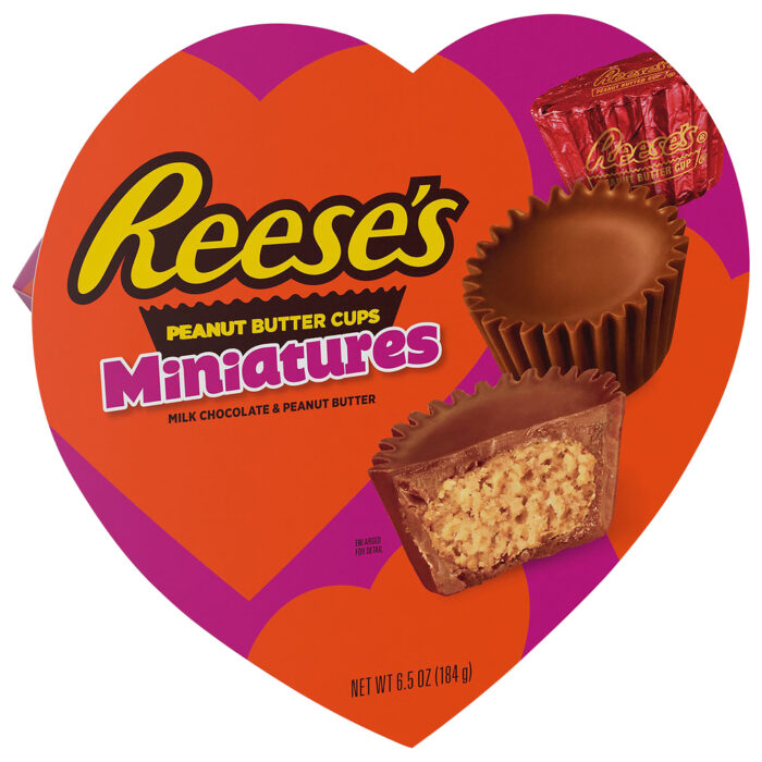 Reese'S, Miniatures Milk Chocolate Peanut Butter Cups Candy Valentine'S Day Gift Heart Box, Case Of 12, 6.5 Oz - Image 1