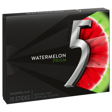 Five, 5 Gum Watermelon Prism Sugarfree Gum Single Pack, Case Of 10, 15 Ct