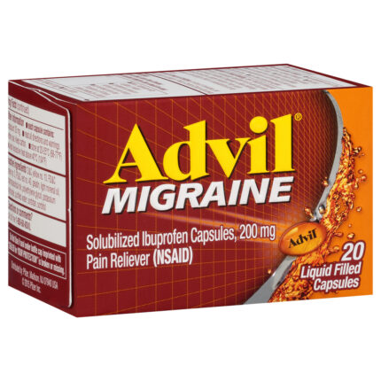 Advil, Migraine Pain Relief Headache Reliever Ibuprofen Solubilized Capsules, Case Of 6, 20 Ct