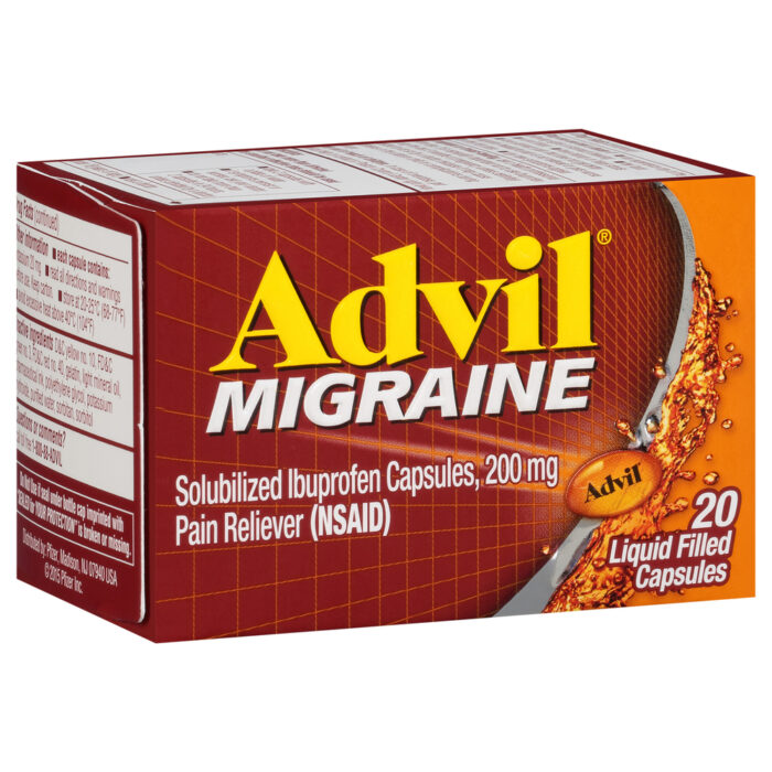 Advil, Migraine Pain Relief Headache Reliever Ibuprofen Solubilized Capsules, Case Of 6, 20 Ct - Image 1