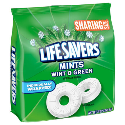 Life Savers, Wint-O-Green Breath Mints Hard Candy Sharing Size Bag, Case Of 6, 13 Oz