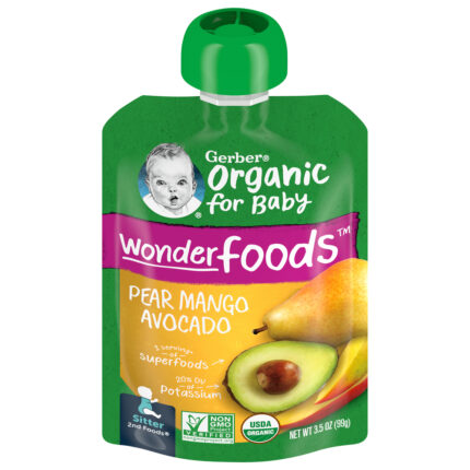 Gerber, Wonder Foods Organic For Baby Food Pear Mango Avocado Puree, Case Of 12, 3.5 Oz