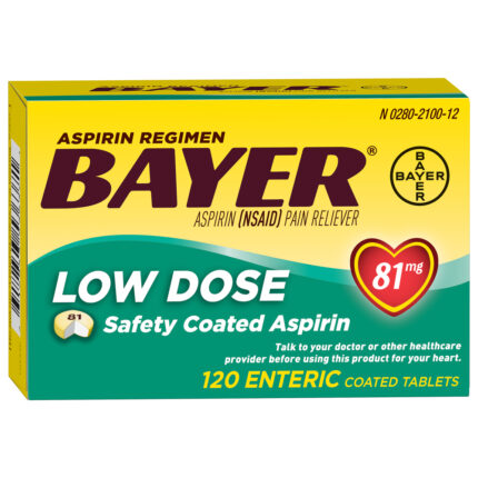 Bayer, Aspirin Pain Reliever Low Dose Regimen Safety Coated Tablets, Case Of 6, 120 Ct