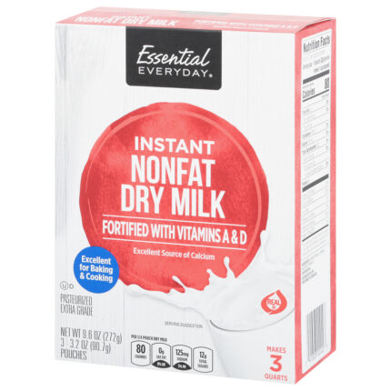 Essential Everyday, Instant Nonfat Dry Milk 3 Pouches, Case Of 12, 9.6 Oz