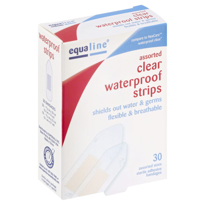 Equaline, Sterile Adhesive Bandages Clear Waterproof Strips Assorted Sizes, Case Of 6, 30 Ct - Image 1