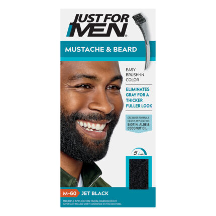 Just For Men, Brush In Color Kit Mustache & Beard M60 Jet Black, Case Of 3, 1 Ct