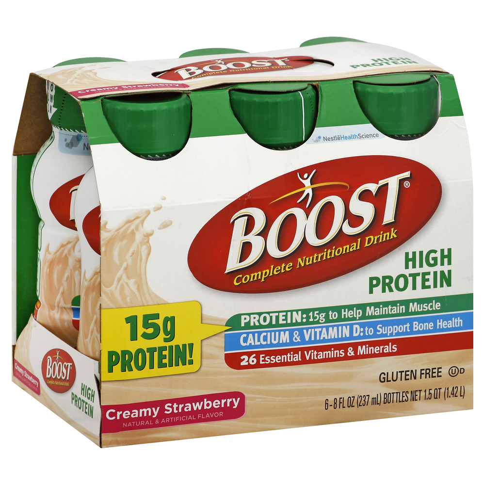 3e6817b9f17e49d69f538b0b6ae22525_Syndigo_O.jpg Boost, Complete Nutritional Drink Creamy Strawberry 6/8 Fl Oz, Case Of 4, 48 Fl Oz - Image 1
