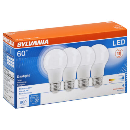 Sylvania, Led Light Bulbs Daylight Type A19 8.5W 60W Equivalent Non-Dimmable, Case Of 6, 4 Ct