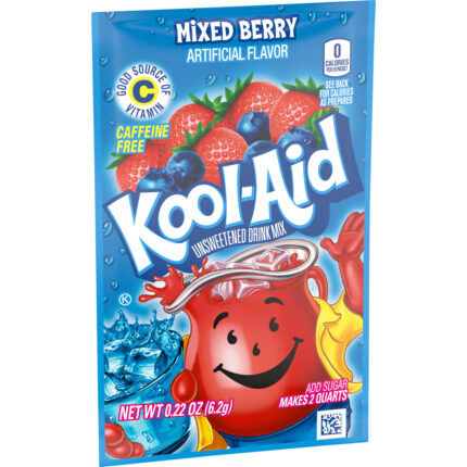 Kool-Aid, Unsweetened Mixed Berry Powdered Drink Mix Caffeine Free Packet, Case Of 48, .22 Oz