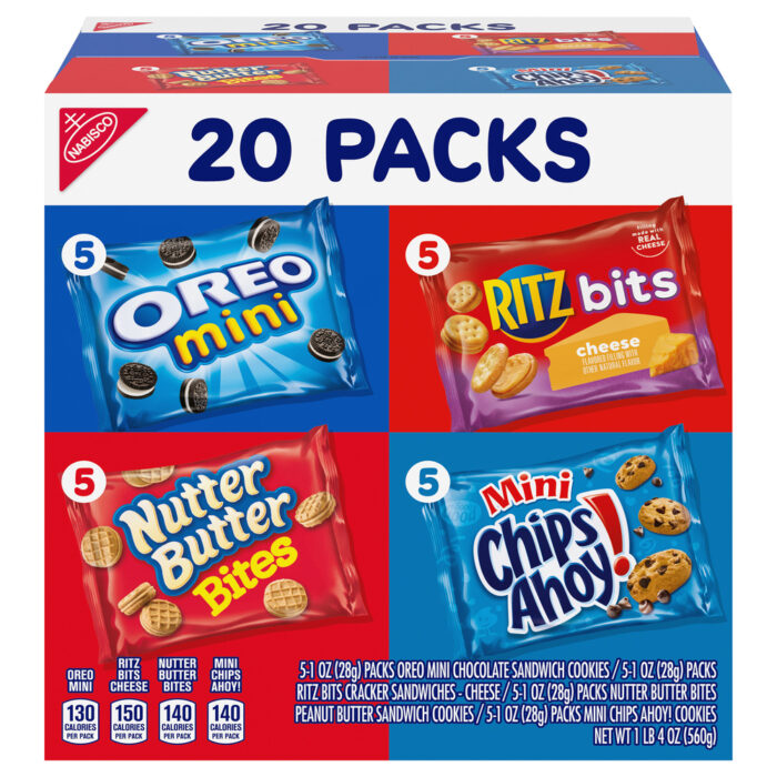 Nabisco, Variety Pack Oreo Mini, Nutter Butter, Bites Ritz Bits And Mini Chips Ahoy! 20 Pack, Case Of 4, 20 Oz - Image 1