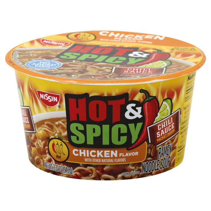 Nissin, Bowl Hot And Spicy Chicken Flavor Ramen Noodle Soup, Case Of 6, 3.32 Oz - Image 1