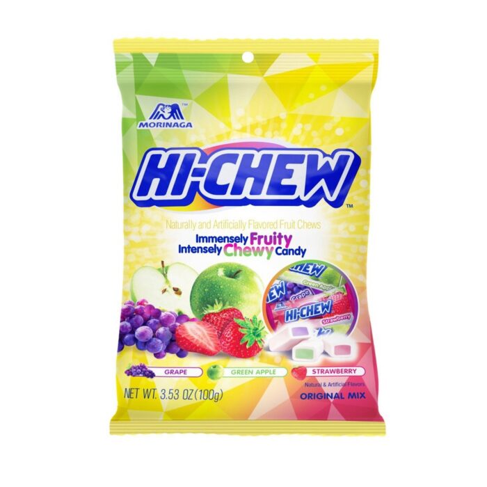 Hi Chew, Immensely Fruity Intensely Chewy Candy Original Mix Grape Green Apple Strawberry, Case Of 6, 3.53 Oz - Image 1
