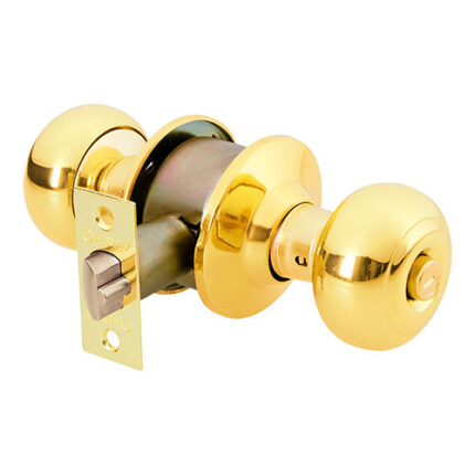 *** Polished Brass Bedroom Oval Knob Lock                         Special Order Item (Extended Lead Time 35-50 Days)