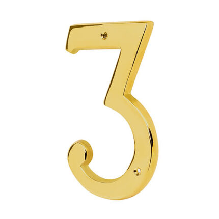 *** 4" Solid Brass Number 3                         Special Order Item (Extended Lead Time 35-50 Days)