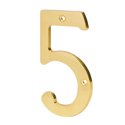 *** 4" Solid Brass Number 5                         Special Order Item (Extended Lead Time 35-50 Days)