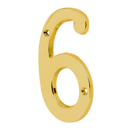 *** 4" Solid Brass Number 6                         Special Order Item (Extended Lead Time 35-50 Days)