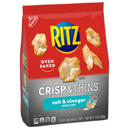 Ritz, Crisp And Thins Salt And Vinegar Potato And Wheat Chips, Case Of 6, 7.1 Oz