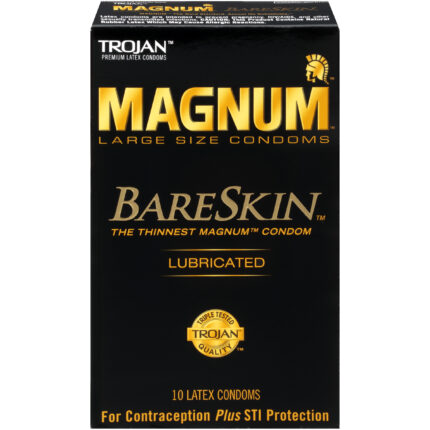 Trojan, Magnum Latex Condoms Bareskin Lubricated, Case Of 4, 10 Ct