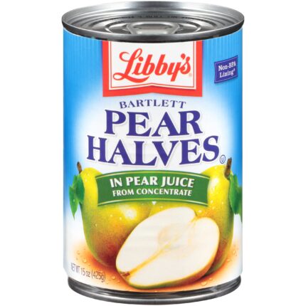 Libby'S, Bartlett Pear Halves In Pear Juice From Concentrate, Case Of 12, 15 Oz