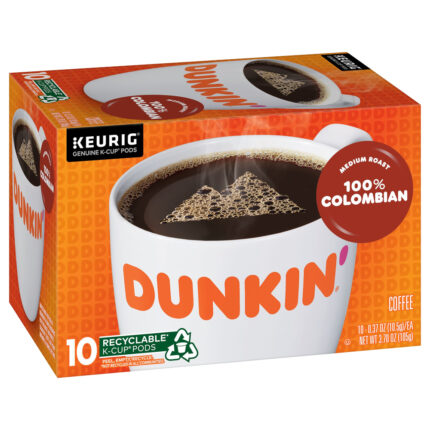 Dunkin' Donuts, K Cup Pods Medium Roast 100% Colombian Coffee 10 Cups, Case Of 6, 3.7 Oz