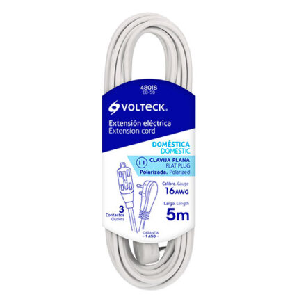 16.40Ft White Domestic Extension Cord