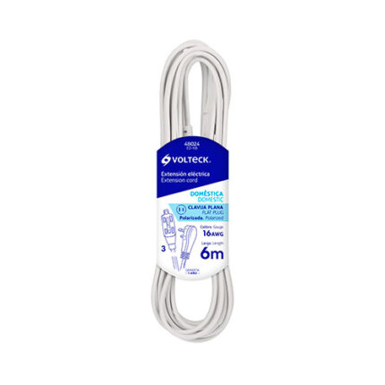 19.68Ft White Domestic Extension Cord