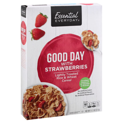 Essential Everyday, Good Day With Strawberries Lightly Toasted Rice And Wheat Cereal, Case Of 12, 11.2 Oz