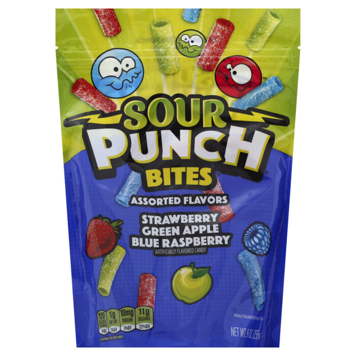 Sour Punch, Candy Bites Assorted Flavor Strawberry Green Apple Blue Raspberry, Case Of 12, 9 Oz - Image 1