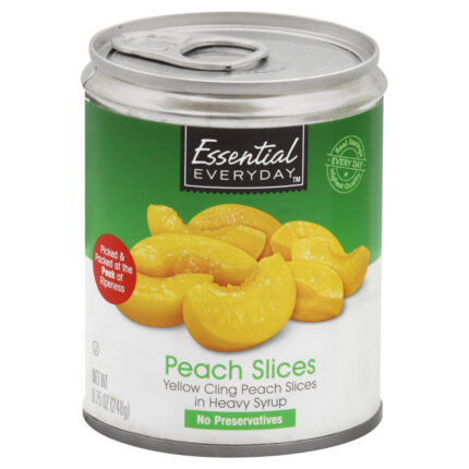 Essential Everyday, Yellow Cling Peach Slices In Heavy Syrup, Case Of 12, 8.75 Oz