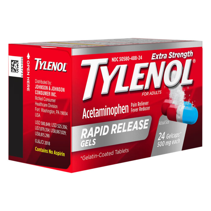 Tylenol, Acetaminophen Extra Strength Rapid Release Gelcaps, Case Of 6, 24 Ct - Image 1