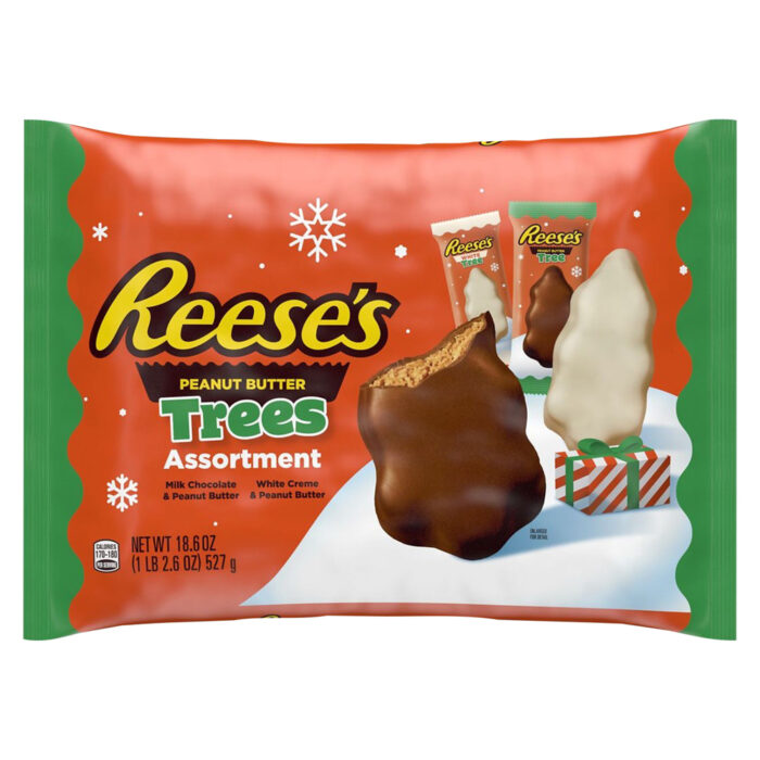 Reeses, Christmas Tree Candy Assorted Milk Chocolate White Creme & Peanut Butter Bag, Case Of 12, 18.6 Oz - Image 1