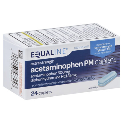 Equaline, Acetaminophen Pm Extra Strength Caplets, Case Of 3, 24 Ct