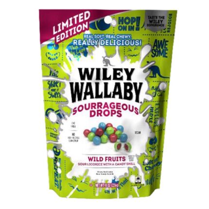 Wiley Wallaby, Black Cherry Blue Raspberry And Lime Sourrageous Drops, Case Of 10, 8 Oz