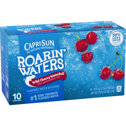 Capri Sun, Roarin' Waters Wild Cherry Waterfall Flavored Water Pouches, Case Of 4, 60 Fl Oz