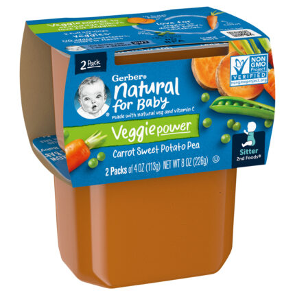 Gerber, Products Company Natural For Baby Veggie Power W3 2Nd Foods Carrot Sweet Potato Pea Sleeve R016A Net Wt, Case Of 8, 8 Oz